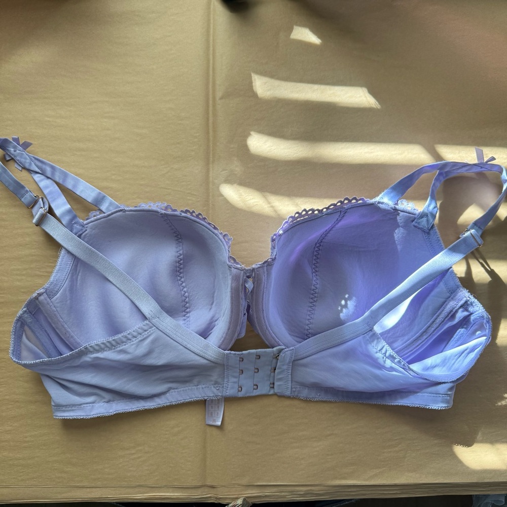 Savage x Fenty Pastel Lavender Purple Sparkly Floral Lace Bra & Garter Belt Set - Picture 5 of 8